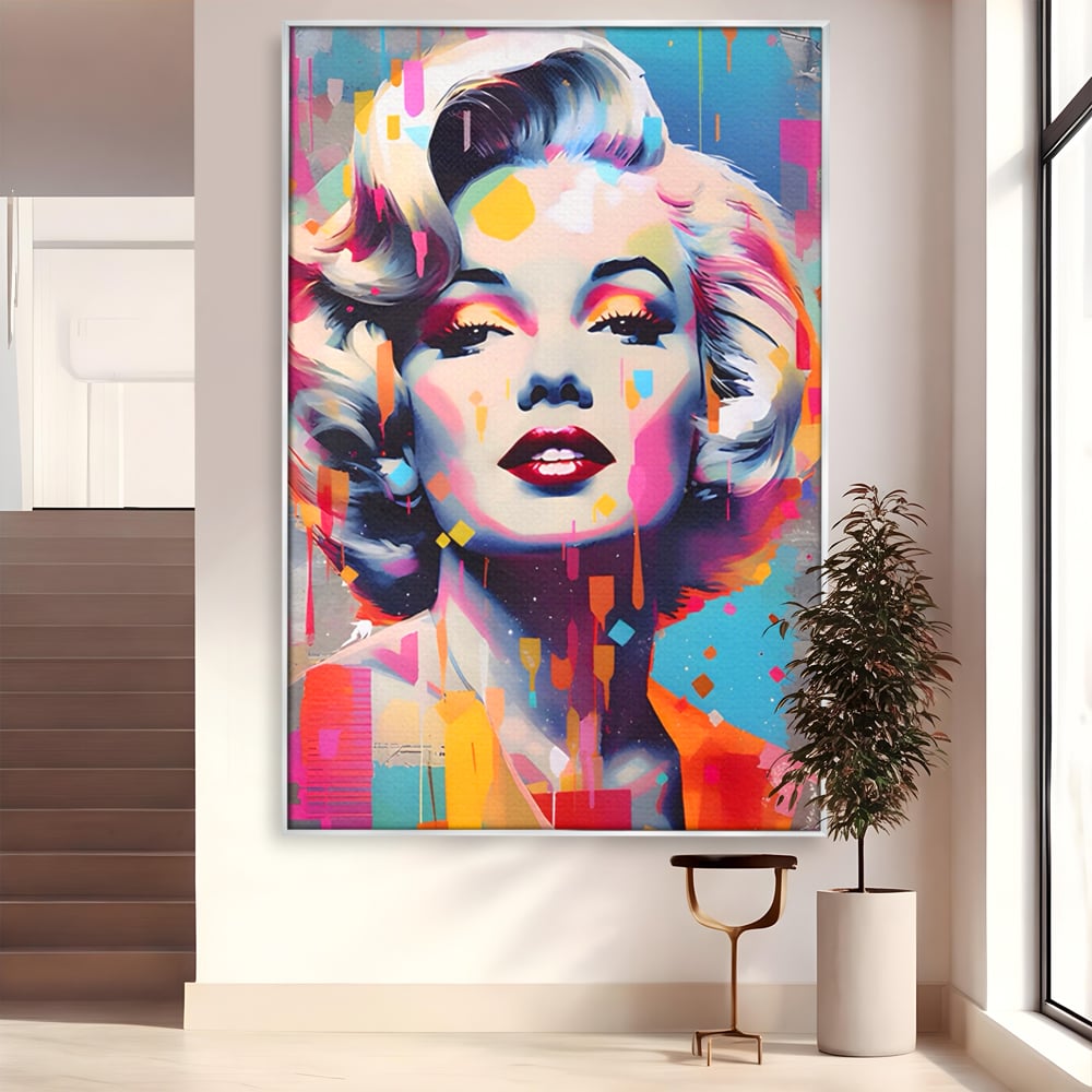 Tablou canvas cu tablou canvas portret pop art marilyn monroe, in rama de aluminiu argintiu